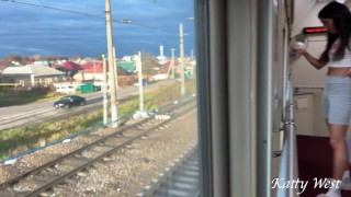 Risky Public Train Toilet Hookup While Passengers Wait Outside